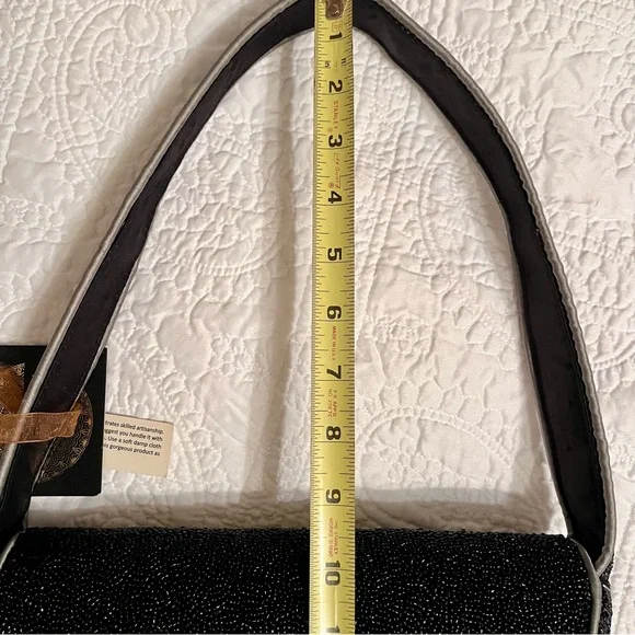 NWT Hand-Beaded Skull & Bones Purse Bag by From India To You, Black/Silver - Picture 17 of 17